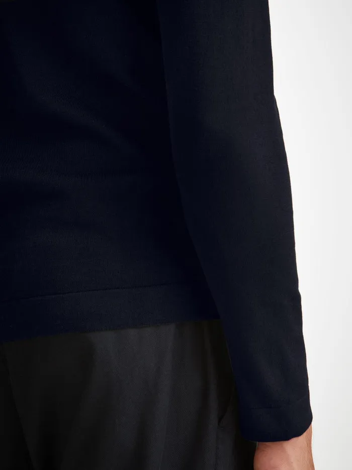 Derek Rose Sweater Jacob Sea Island Cotton Navy Men Sea Island Cotton Sweaters