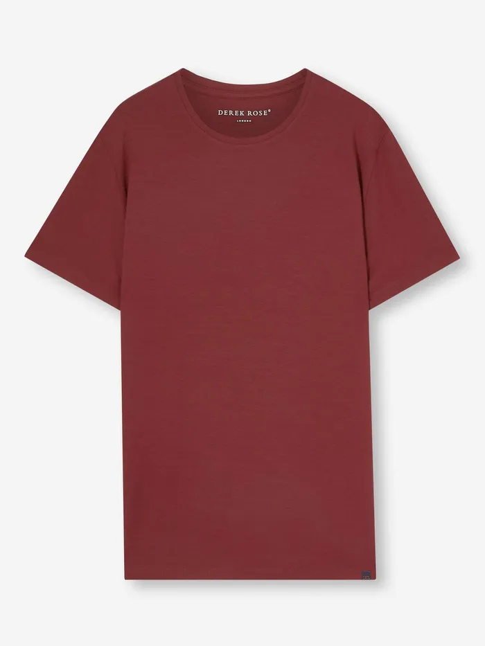 Derek Rose TShirt Basel Micro Modal Stretch Burgundy Men Short Sleeve TShirts