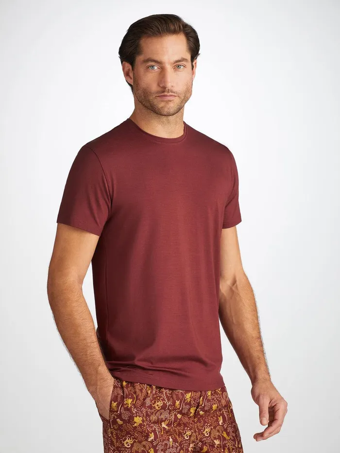 Derek Rose TShirt Basel Micro Modal Stretch Burgundy Men Short Sleeve TShirts