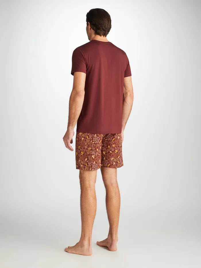 Derek Rose TShirt Basel Micro Modal Stretch Burgundy Men Short Sleeve TShirts