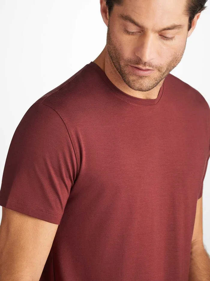 Derek Rose TShirt Basel Micro Modal Stretch Burgundy Men Short Sleeve TShirts
