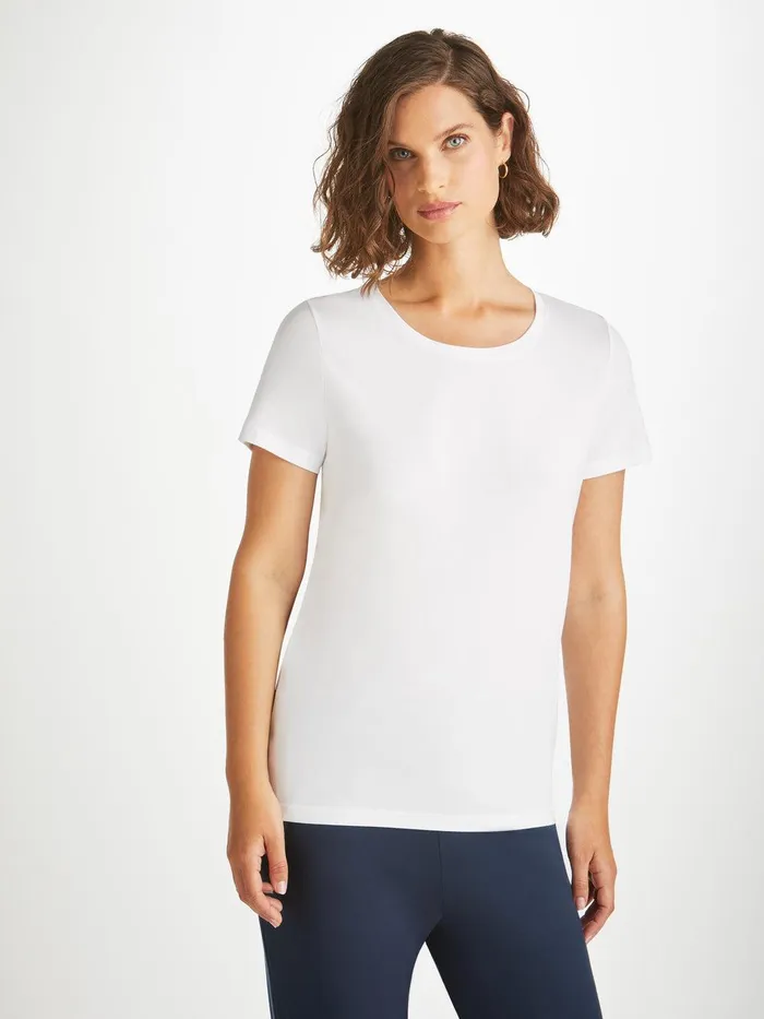 Derek Rose TShirt Lara Micro Modal Stretch White Women Short Sleeve TShirts