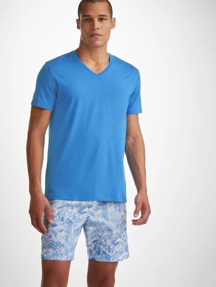 Derek Rose VNeck TShirt Basel Micro Modal Stretch Azure Blue Men Short Sleeve TShirts Derek Rose VNeck TShirt Basel Micro Modal Stretch Azure Blue Men Short Sleeve TShirts