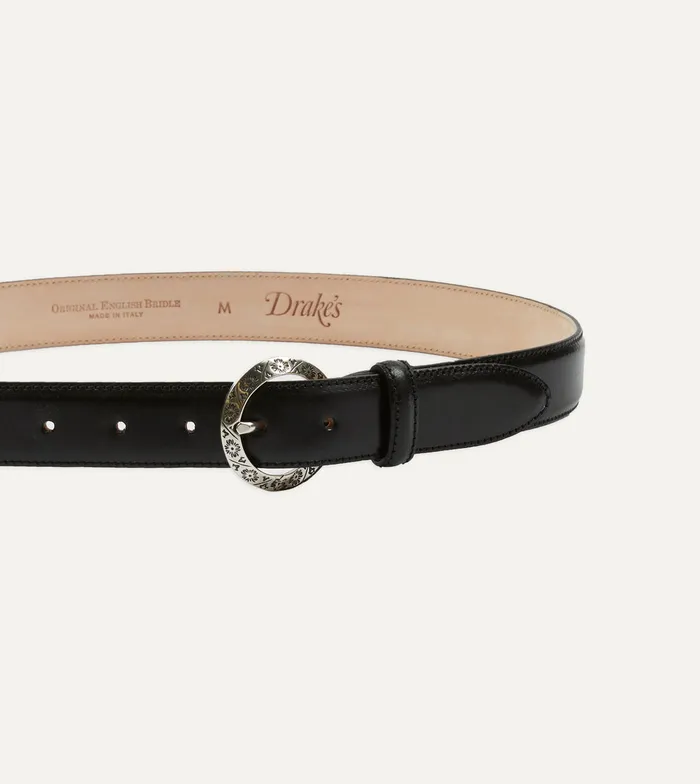 Drake039s Black Bridle Calf Leather Western Belt Men Belts