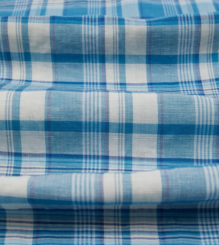Drake039s Blue Madras Check Linen Smock Shirt Men Popover Shirts