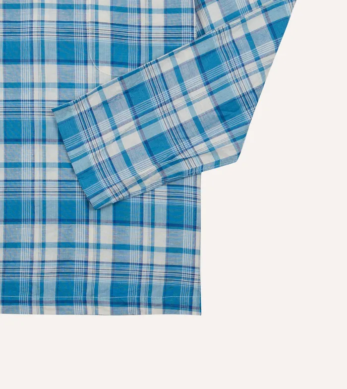 Drake039s Blue Madras Check Linen Smock Shirt Men Popover Shirts