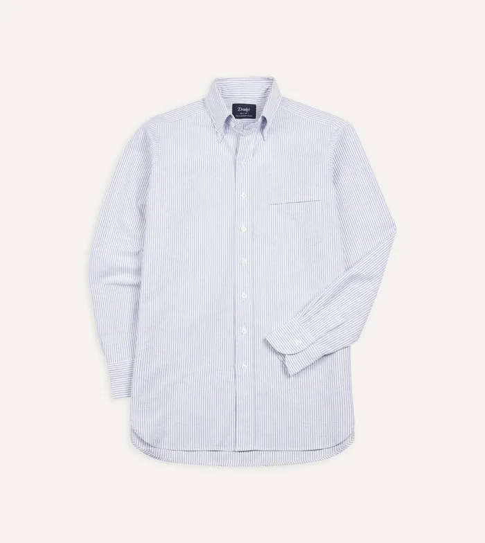 Drake039s Blue Ticking Stripe Cotton Oxford Cloth ButtonDown Shirt Men Formal Shirts Drake039s Blue Ticking Stripe Cotton Oxford Cloth ButtonDown Shirt Men Formal Shirts