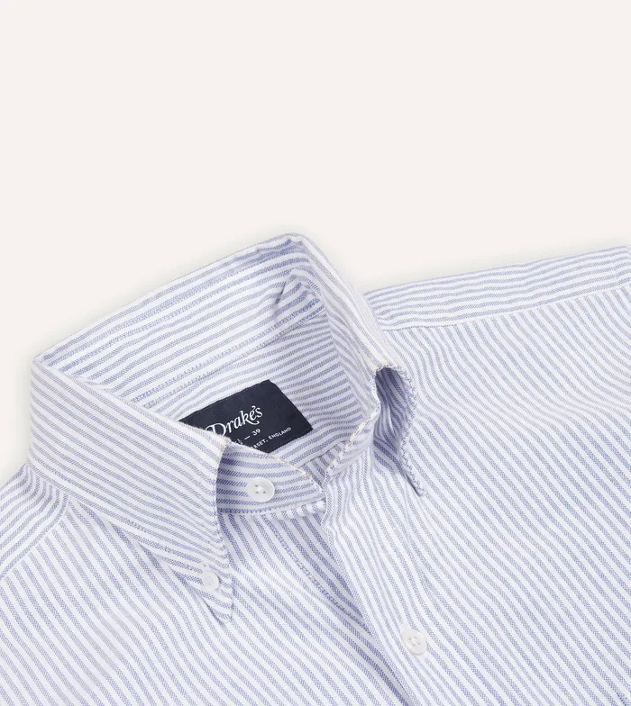 Drake039s Blue Ticking Stripe Cotton Oxford Cloth ButtonDown Shirt Men Formal Shirts