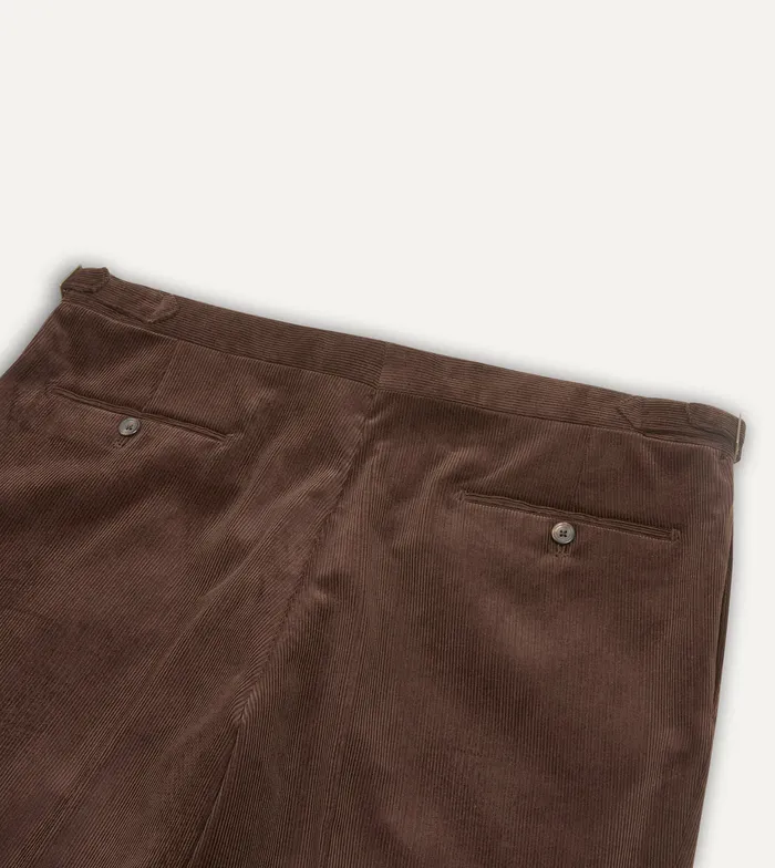 Drake039s Brown MidWale Corduroy Single Pleat Trouser Men Trousers