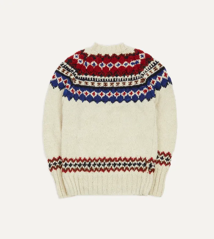 Drake039s Chamula For Ecru And Red Fairisle Merino Jumper Men Knitwear