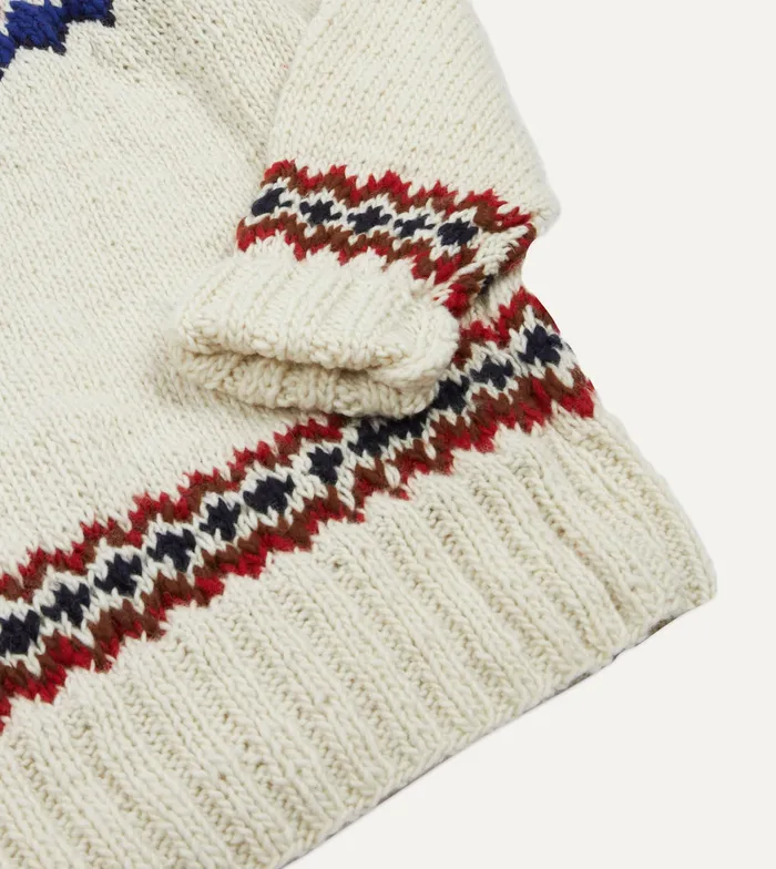 Drake039s Chamula For Ecru And Red Fairisle Merino Jumper Men Knitwear