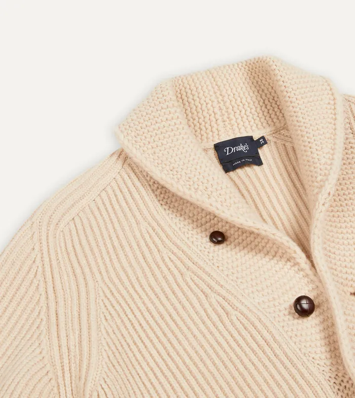 Drake039s Ecru Lambswool 6Ply Shawl Collar Cardigan Men Knitwear