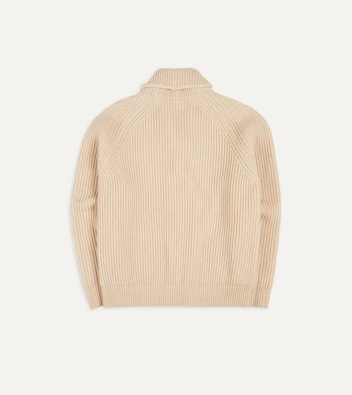Drake039s Ecru Lambswool 6Ply Shawl Collar Cardigan Men Knitwear