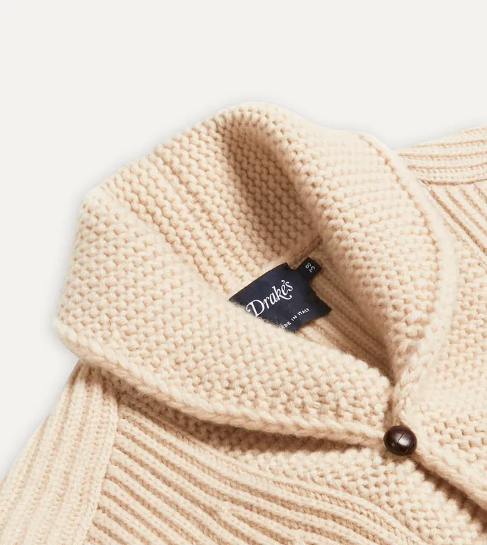 Drake039s Ecru Lambswool 6Ply Shawl Collar Cardigan Men Knitwear