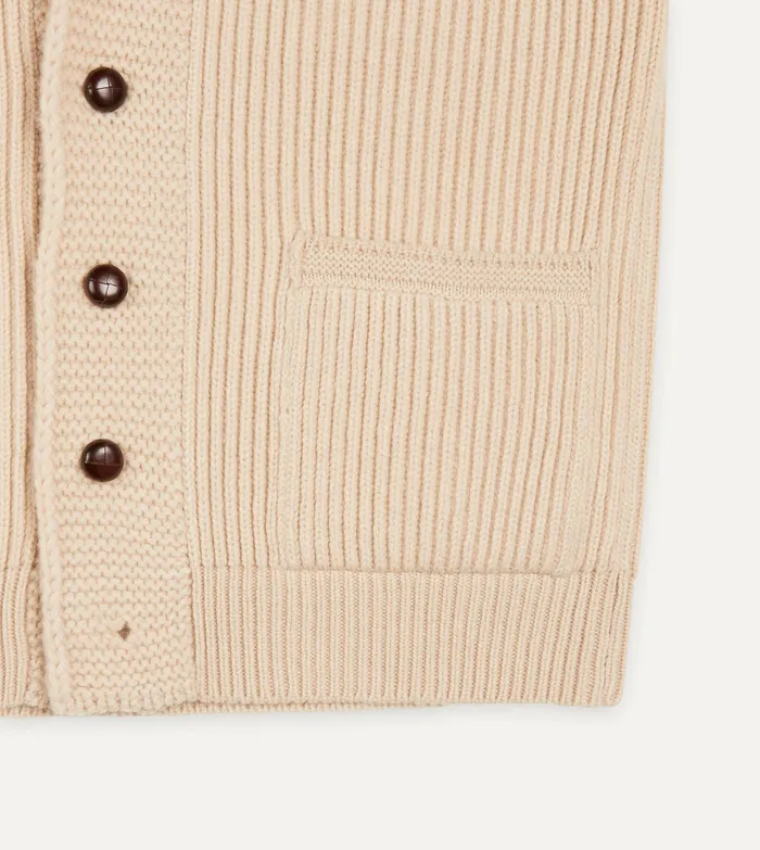 Drake039s Ecru Lambswool 6Ply Shawl Collar Cardigan Men Knitwear