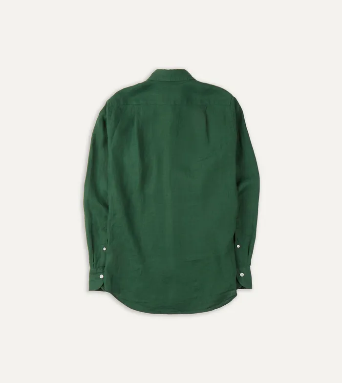 Drake039s Forest Green Linen Spread Collar Shirt Men Linen Shirts