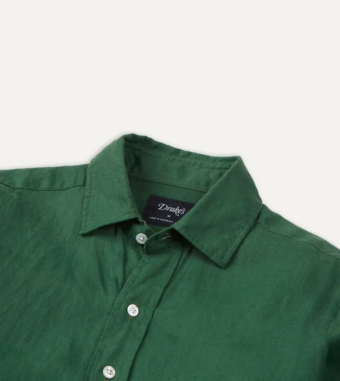 Drake039s Forest Green Linen Spread Collar Shirt Men Linen Shirts
