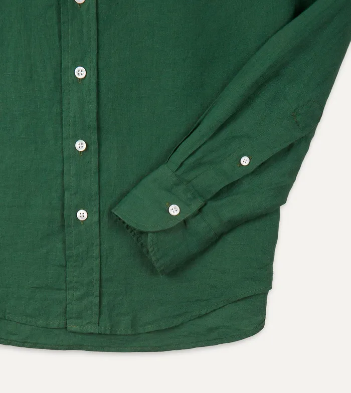 Drake039s Forest Green Linen Spread Collar Shirt Men Linen Shirts