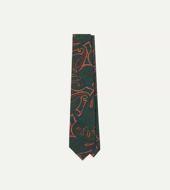Drake039s Green And Orange Large Paisley Print Madder Silk Self Tipped Tie Men Patterned Ties Drake039s Green And Orange Large Paisley Print Madder Silk Self Tipped Tie Men Patterned Ties