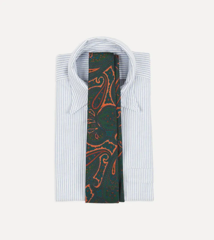 Drake039s Green And Orange Large Paisley Print Madder Silk Self Tipped Tie Men Patterned Ties
