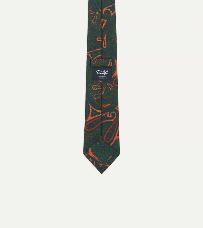 Drake039s Green And Orange Large Paisley Print Madder Silk Self Tipped Tie Men Patterned Ties