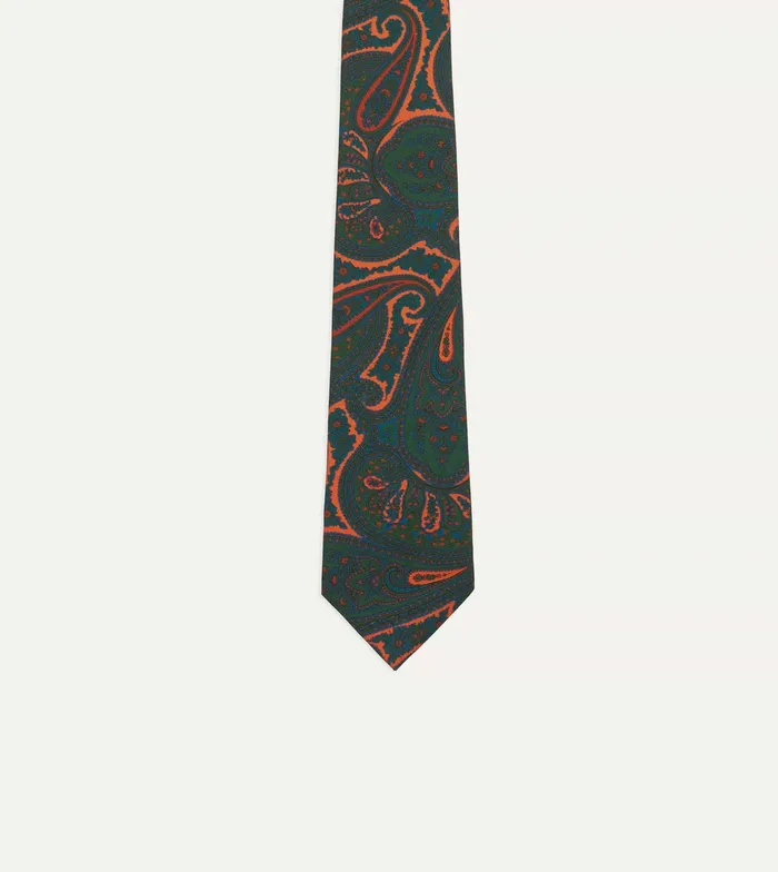 Drake039s Green And Orange Large Paisley Print Madder Silk Self Tipped Tie Men Patterned Ties