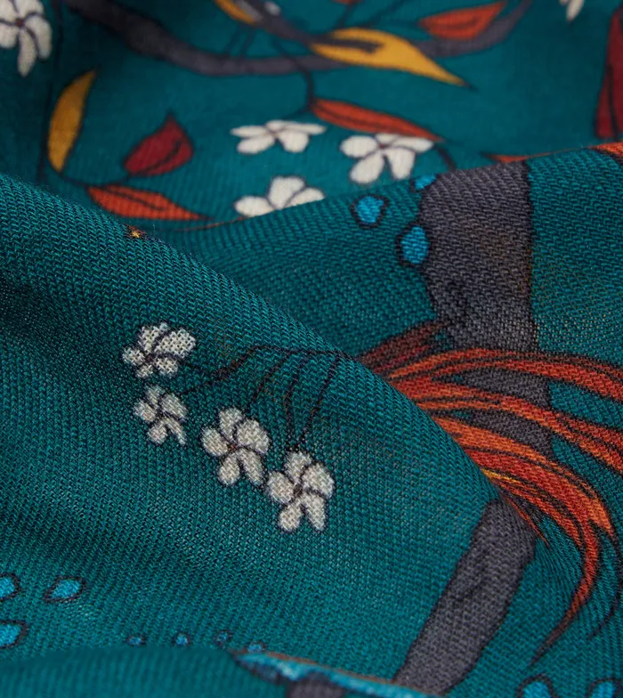 Drake039s Green Birds Of Paradise Print Wool Scarf Men Scarves