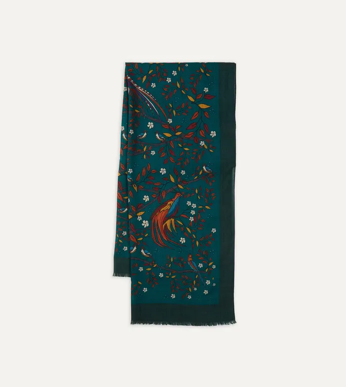 Drake039s Green Birds Of Paradise Print Wool Scarf Men Scarves