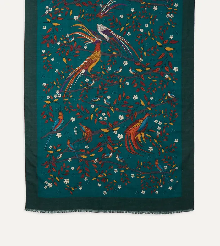 Drake039s Green Birds Of Paradise Print Wool Scarf Men Scarves