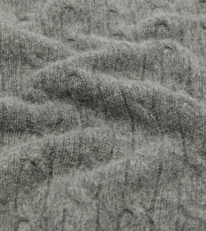 Drake039s Grey Brushed Shetland Cable Knit Crew Neck Jumper Men Knitwear