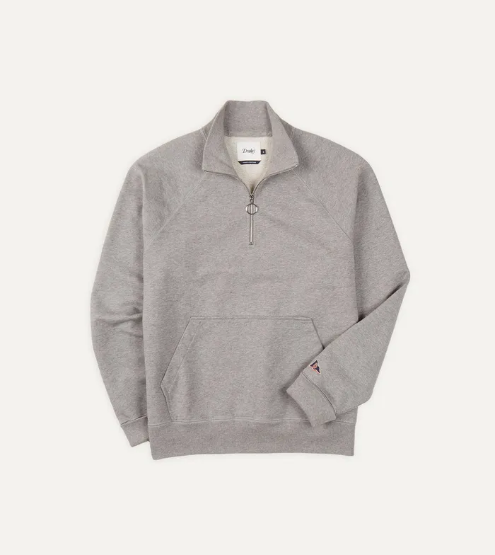 Drake039s Grey Cotton Quarter Zip Sweatshirt Men Polos and Sweatshirts