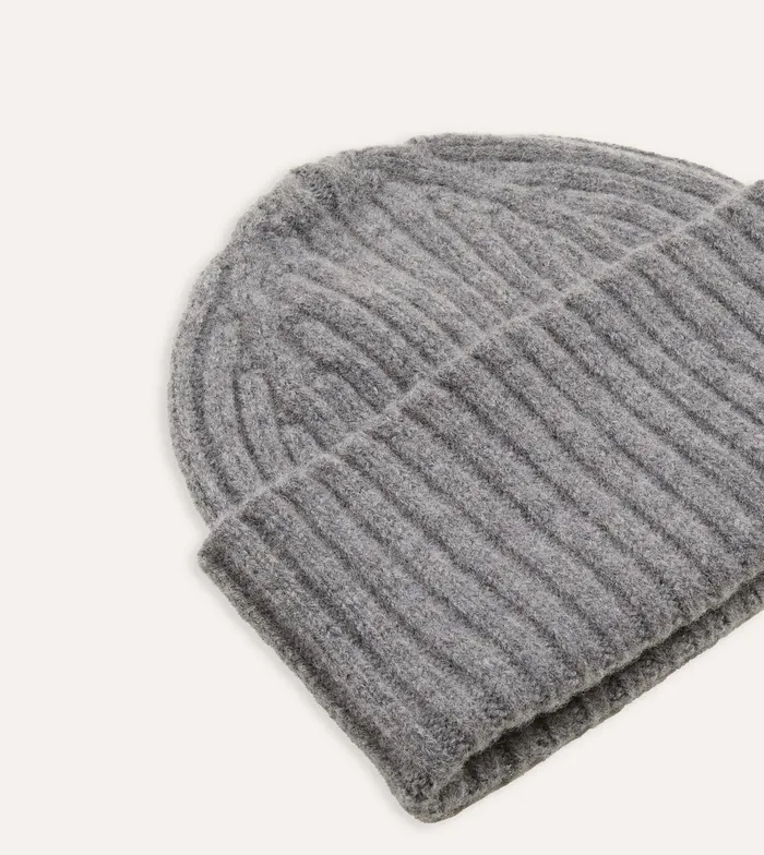 Drake039s Grey Lambswool Ribbed Knit Cap Men Hats