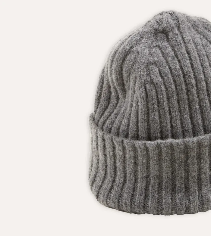 Drake039s Grey Lambswool Ribbed Knit Cap Men Hats