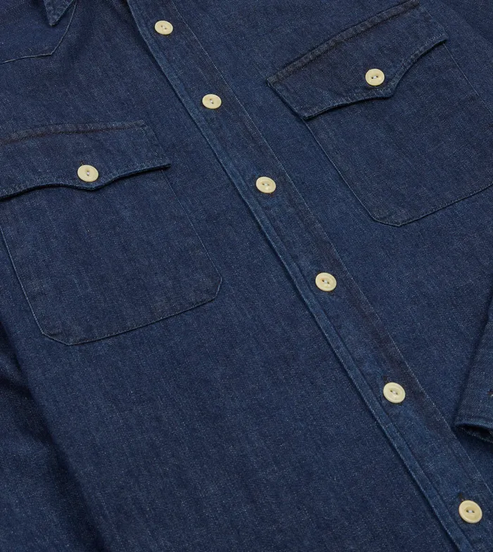 Drake039s Indigo Rinse Denim TwoPocket Western Shirt Men Denim