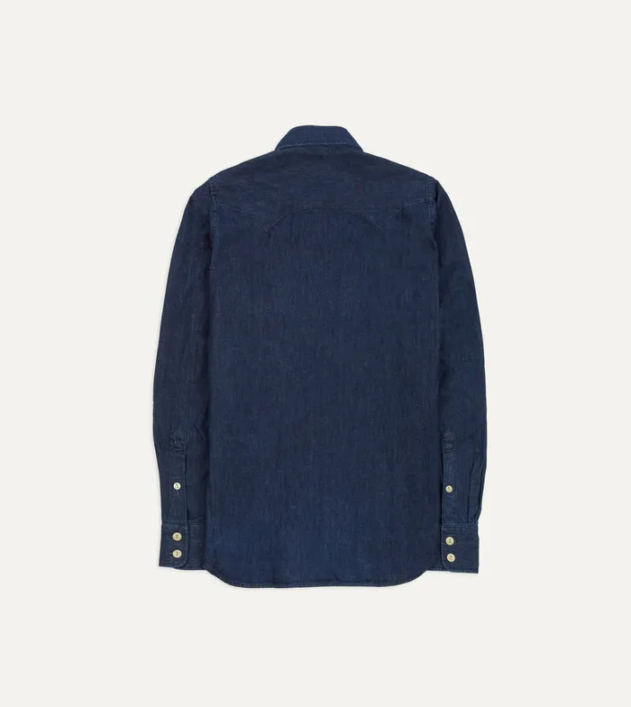 Drake039s Indigo Rinse Denim TwoPocket Western Shirt Men Denim