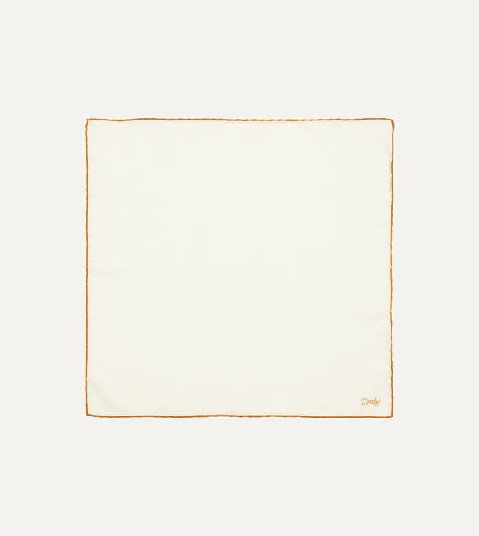 Drake039s Ivory And Gold Shoestring Border Silk Pocket Square Men Pocket Squares Drake039s Ivory And Gold Shoestring Border Silk Pocket Square Men Pocket Squares