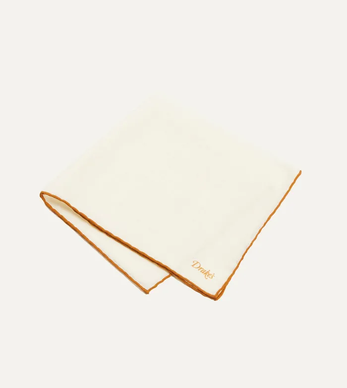 Drake039s Ivory And Gold Shoestring Border Silk Pocket Square Men Pocket Squares