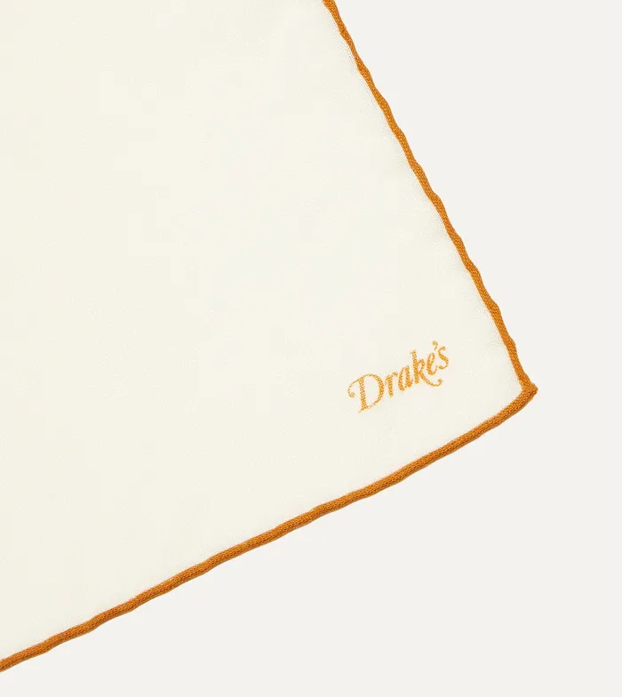 Drake039s Ivory And Gold Shoestring Border Silk Pocket Square Men Pocket Squares