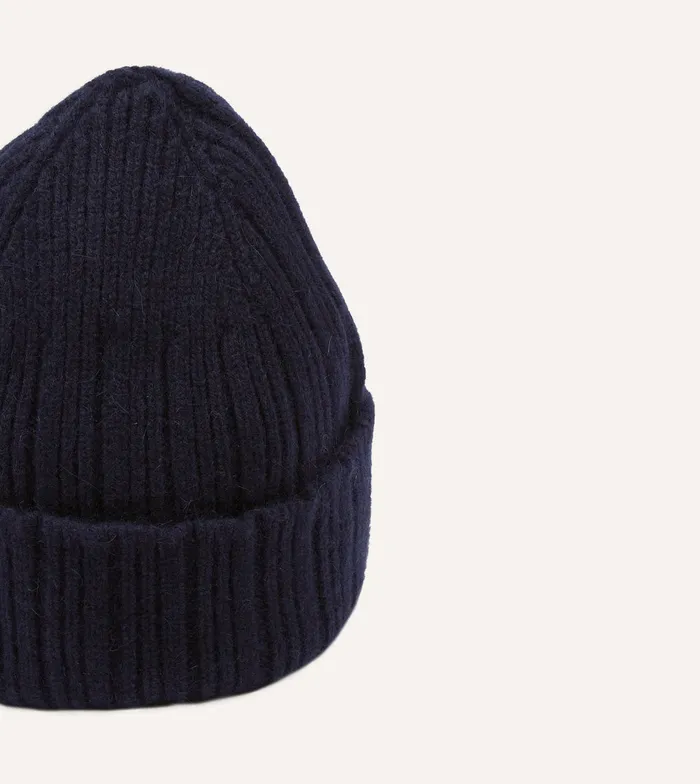 Drake039s Navy Angora Lambswool Ribbed Knit Cap Men Hats