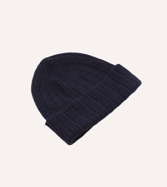 Drake039s Navy Angora Lambswool Ribbed Knit Cap Men Hats