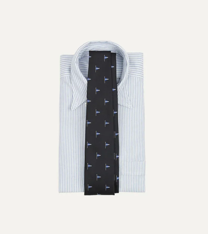 Drake039s Navy Blue Pennant Motif Silk Tipped Tie Men Patterned Ties