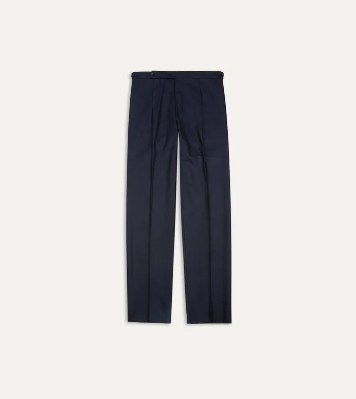 Drake039s Navy Wool Flannel Single Pleat Trouser Men Trousers