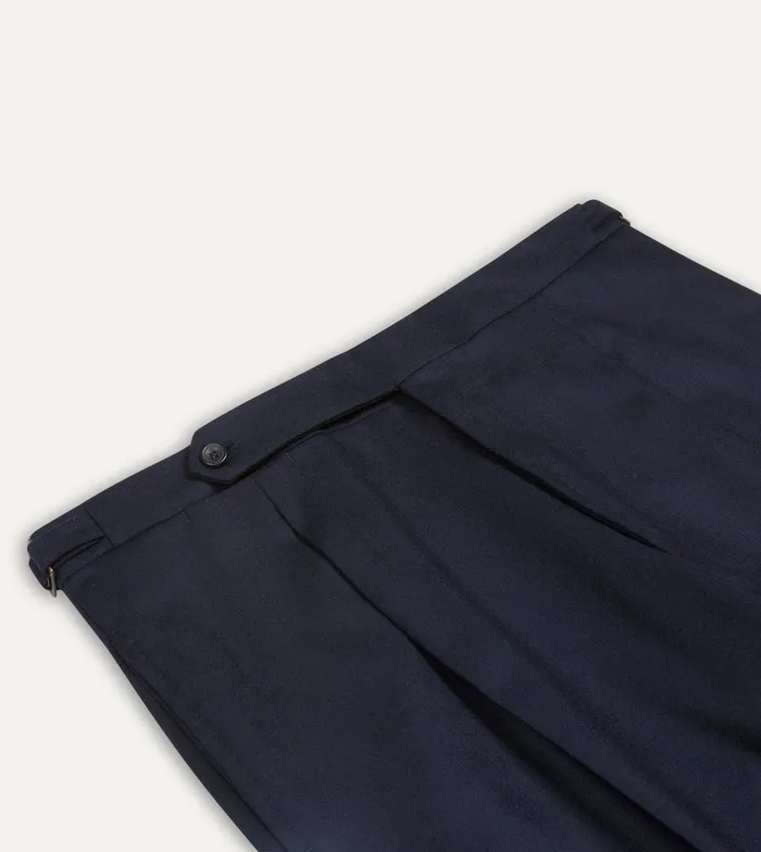 Drake039s Navy Wool Flannel Single Pleat Trouser Men Trousers