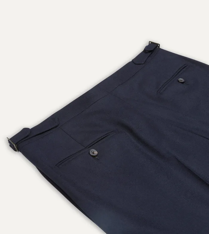 Drake039s Navy Wool Flannel Single Pleat Trouser Men Trousers