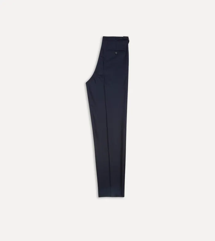 Drake039s Navy Wool Flannel Single Pleat Trouser Men Trousers
