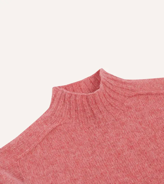 Drake039s Pink Brushed Shetland Mock Neck Jumper Men Knitwear