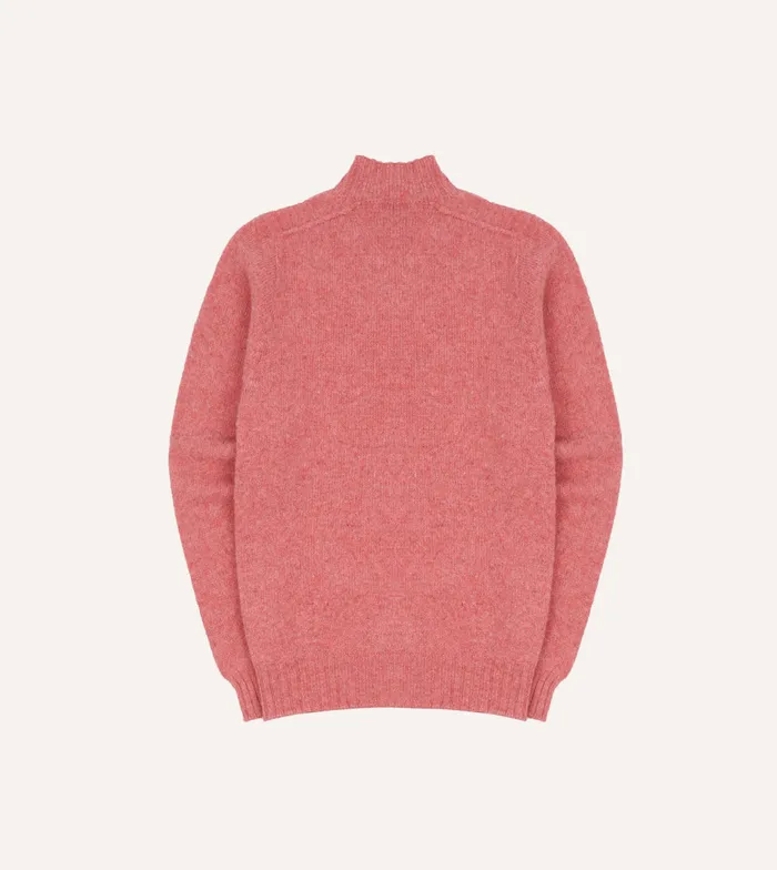 Drake039s Pink Brushed Shetland Mock Neck Jumper Men Knitwear