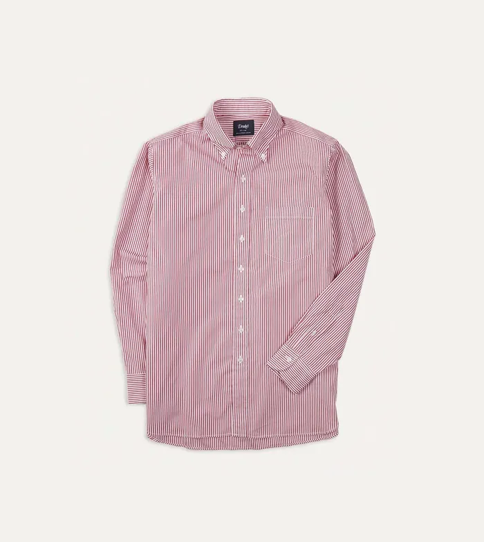 Drake039s Red Narrow Stripe Cotton Poplin ButtonDown Shirt Men Poplin Shirts