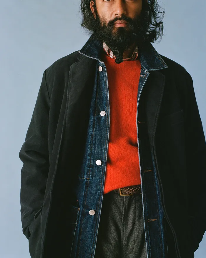 Drake039s Stone Wash Selvedge Denim FivePocket Chore Jacket Men Coats and Jackets