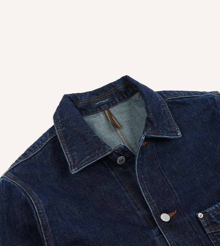 Drake039s Stone Wash Selvedge Denim FivePocket Chore Jacket Men Coats and Jackets